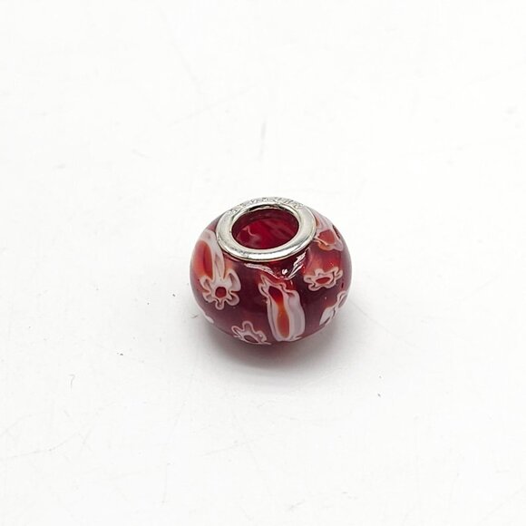 Sterling Silver Red Floral Murano Glass Bracelet Charm Bead - Picture 1 of 6